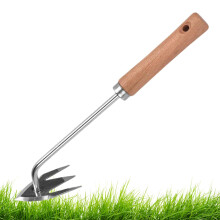Puller Tool, Starter with 3 Tines, Sturdy Ergonomic Handle with 3 Teeth for Garden Garden Flowers and Outdoor Farm Wooden Handle