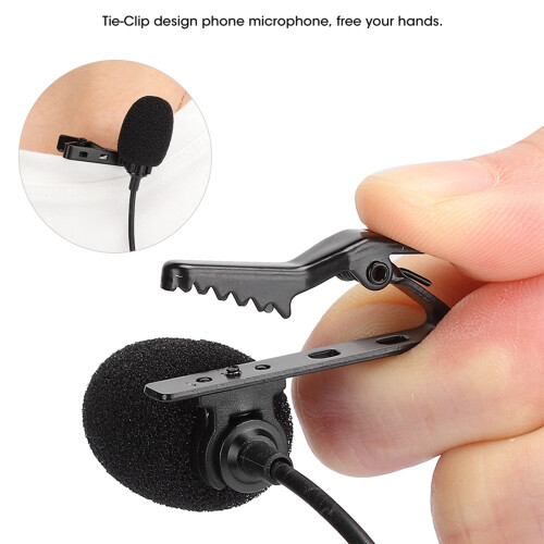 Mini Clip-On Phone Microphone, 1.5m, Omnidirectional, Black 2