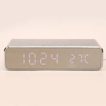 3 in 1 Digital Alarm Clock with Wireless Charger, Silver, 16x4x7.5cm