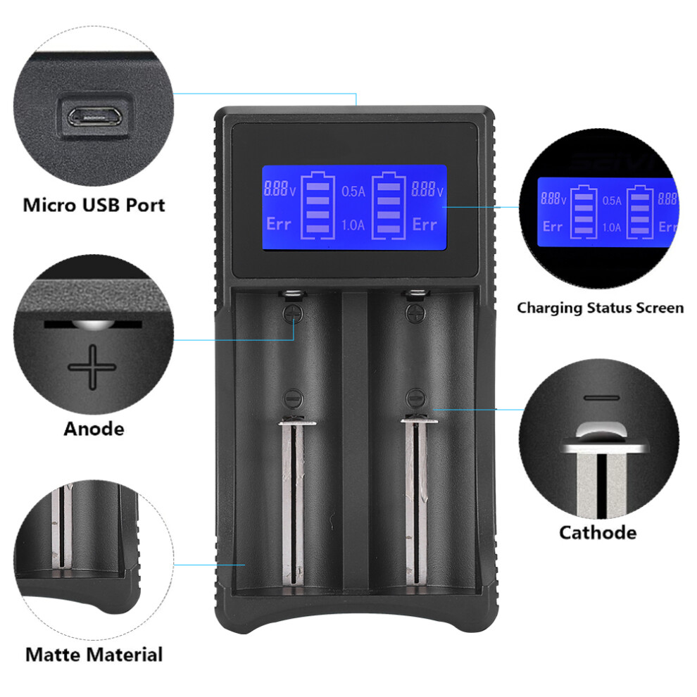 Portable Lcd Battery Charger For Aa Aaa Li-Ion 18650 26650 Black 3531362055935