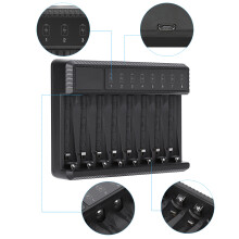 Schwarzes 8-Slot tragbares PC-Batterieladegerät für NiMH/NiCd AA AAA, 12,4 x 8,5 cm