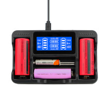 Tragbarer schwarzer LCD-Akkulader für AA-, AAA-, Li-Ion-, 18650-, 26650-Batterien