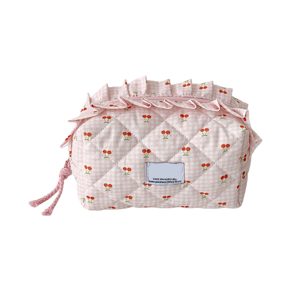 Plaids Makeup Bag Travel Toiletry Bag with Zipper Fashion-Pink