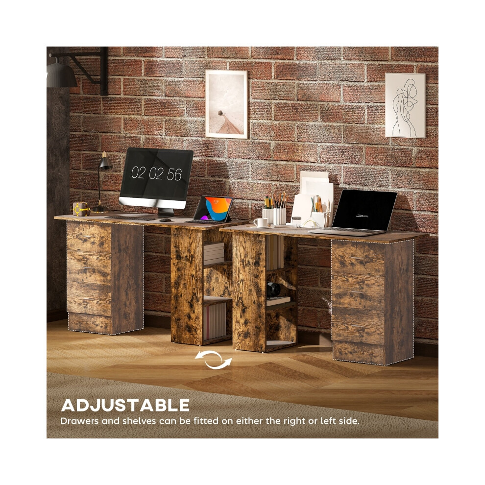 Writing Table with Shelves and Drawers Rustic Brown PC Workstation for Home Office Sturdy Build Silver Handles Included-image-OPC-PMZSK67-NEW