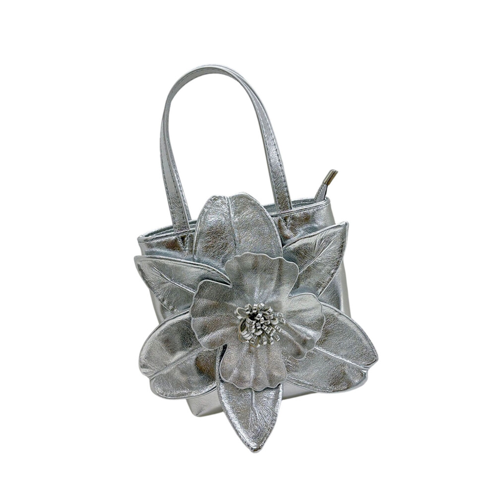 Spacious PU Petal Trimmed Banquet Bag Convertible Carry-Silver-image-OPC-PMZSK7B-NEW