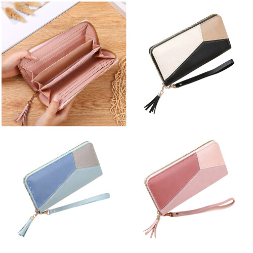 Leather Long Wallet for Women Men Retro Checkbook Wallets-Black 2