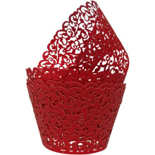 Conjunto de 50 forminhas de cupcake com recortes elegantes em renda perolada, perfeitas para decoração de casamentos, fáceis de montar, feitas em