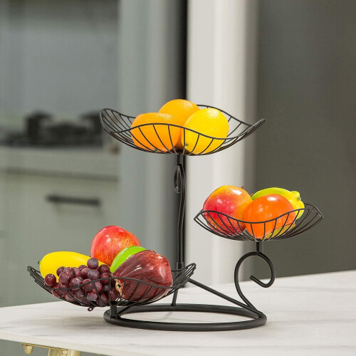 Fruteira com design geométrico para cozinha, fácil de montar, resistente e ideal para bancada. 1
