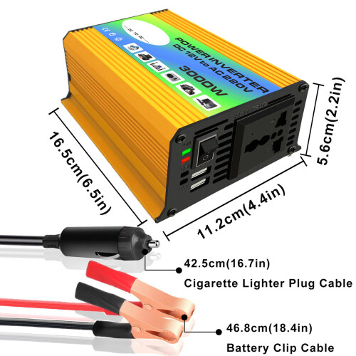 3000W Modified Sine Wave Inverter 12V to 220V with USB, Compact 1