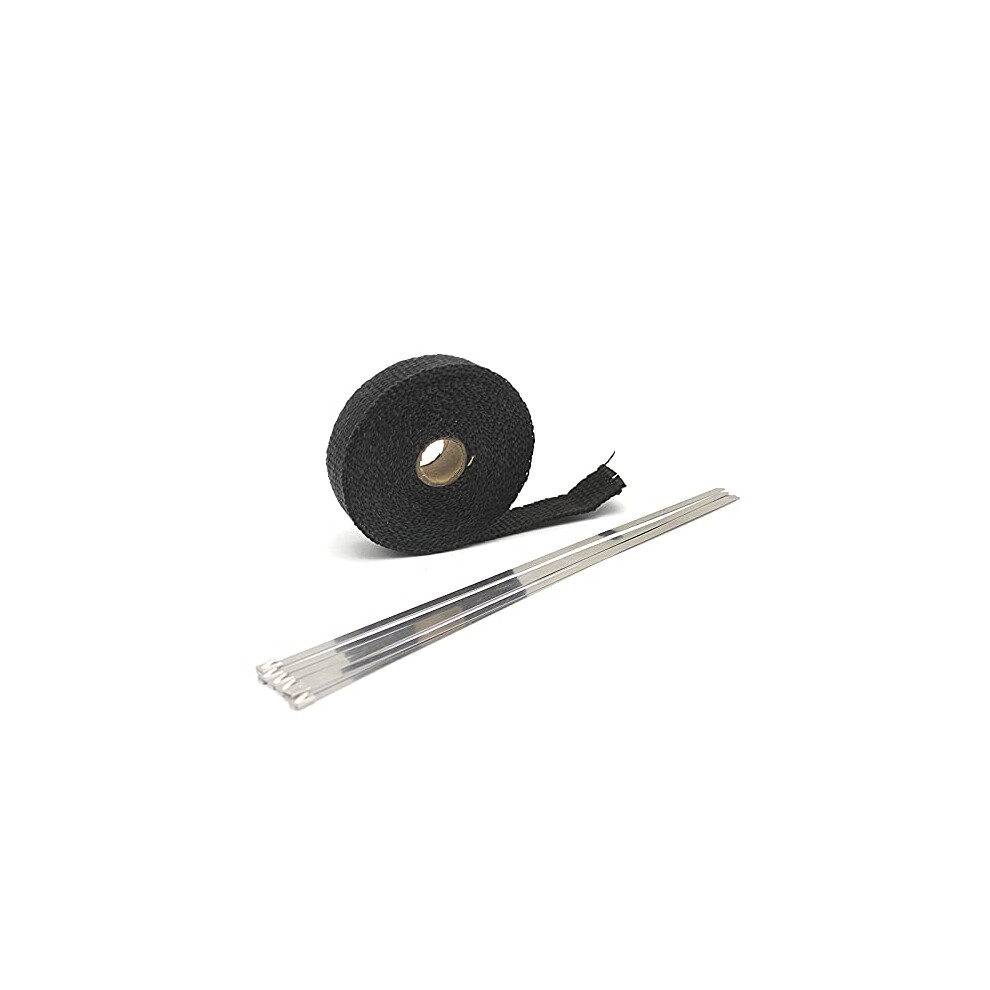 Exhaust Wrap,Exhaust Bandage 25Mm*5/10/15M Titanium Exhaust Heat Wrap Roll For Motorcycle Fiberglass Heat Shield Tape With Stainless Ties(5M ) Black 9067246759421