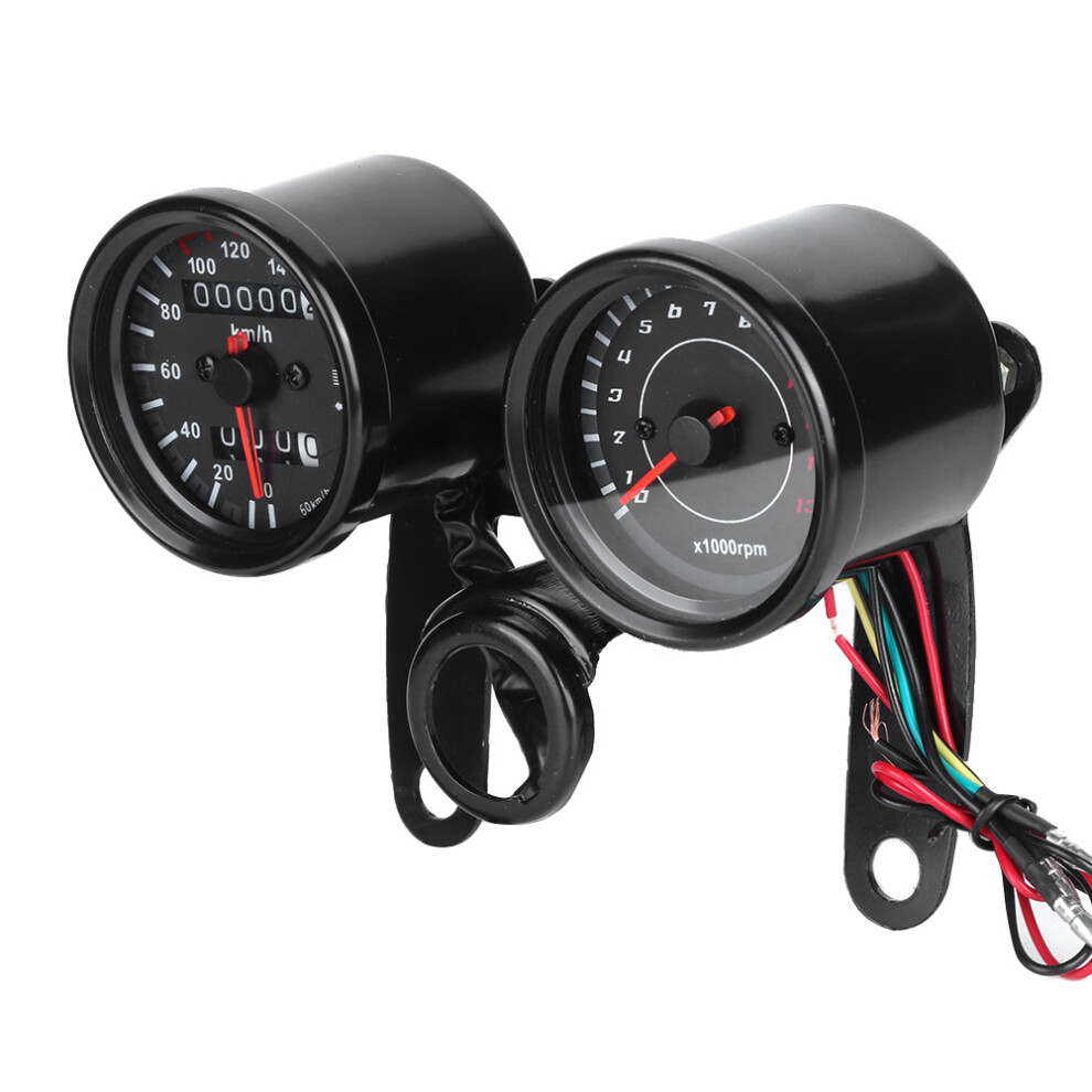 12V Motorcycle Speedometer Tachometer 0-160 Km/H 13,000 Rpm Black 7661362065569