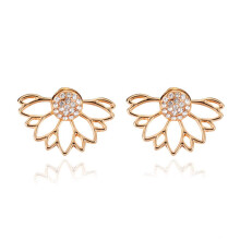 Shiny Rhinestone Hollow Half Sunflower Ear Jacket Women Party Earrings Jewelry Silver