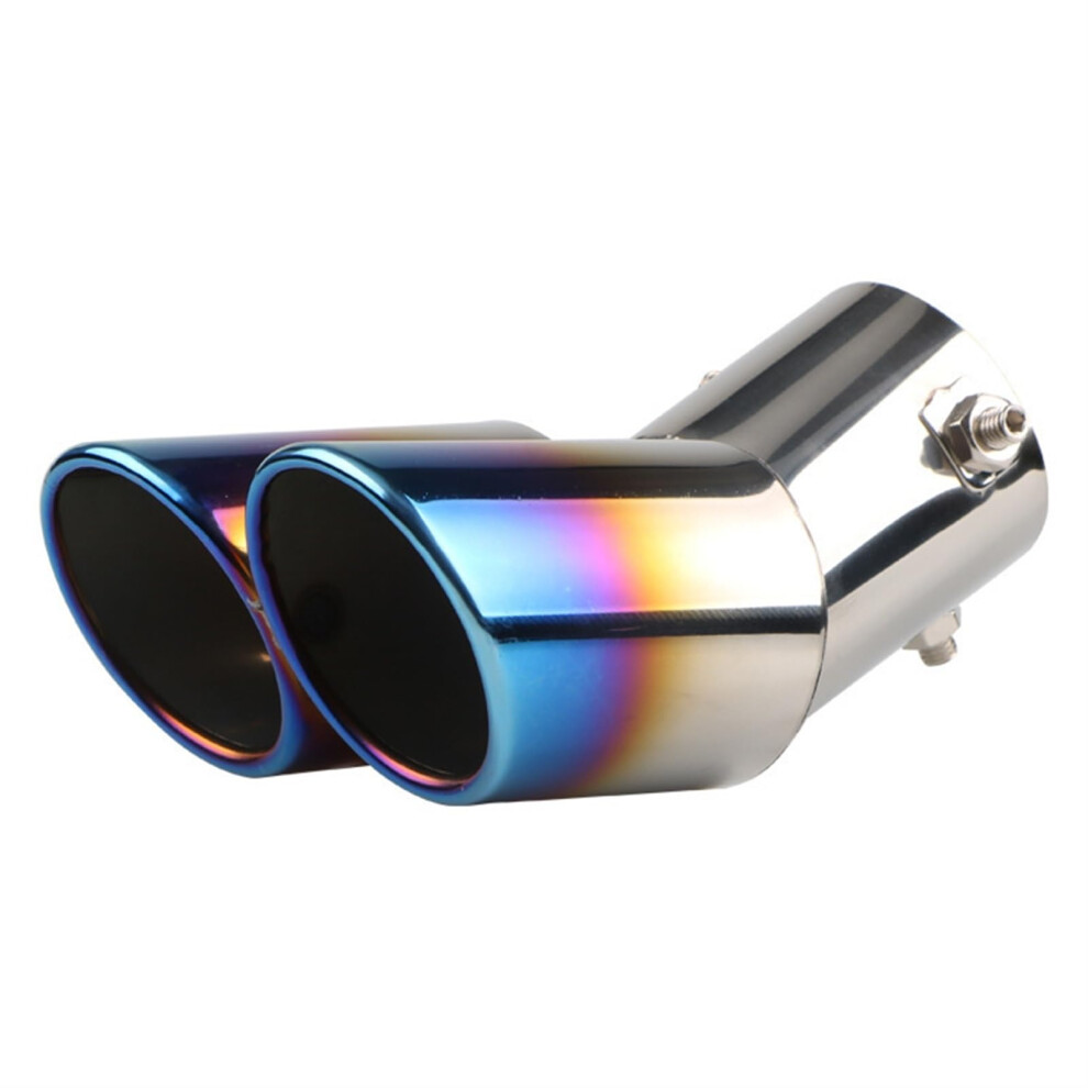 Exhaust Muffler Universal Car Exhausts Double Muffler Tip Dual For Pipe For Chrome Trim Modified Exhaust Tips Tailpipe 63Mm(Bend Bevel) Blue 9339159261408