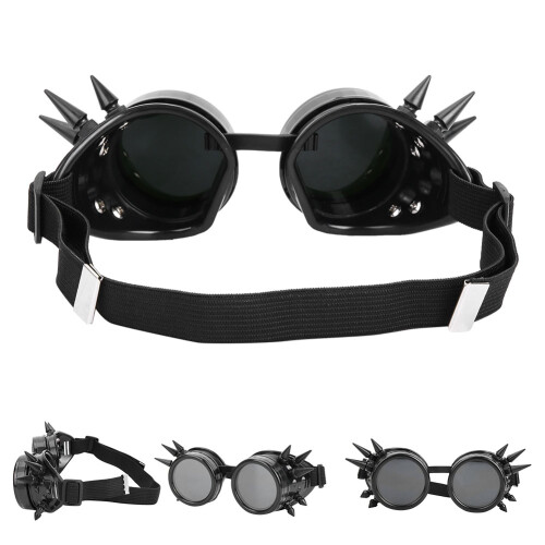 Vintage Spiked Steampunk Goggles Doppel-lagig winddicht Schwarz 2