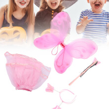Kinder-Märchen-Feen-Schmetterlingsflügel-Stab Haarreif Rock Kostümset, Pink, 4 Stück