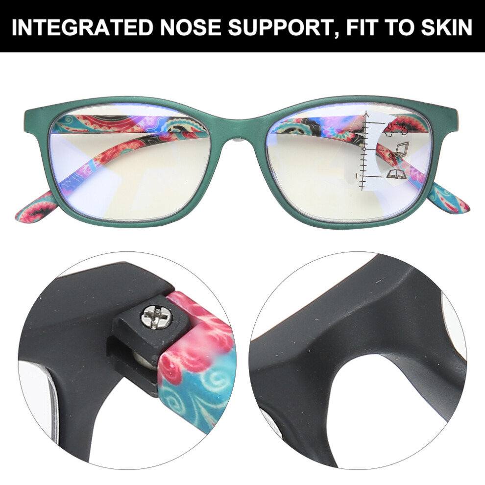 Green/Blue Visual Fatigue Relief Multifocal Reading Glasses +300 Ray Protection