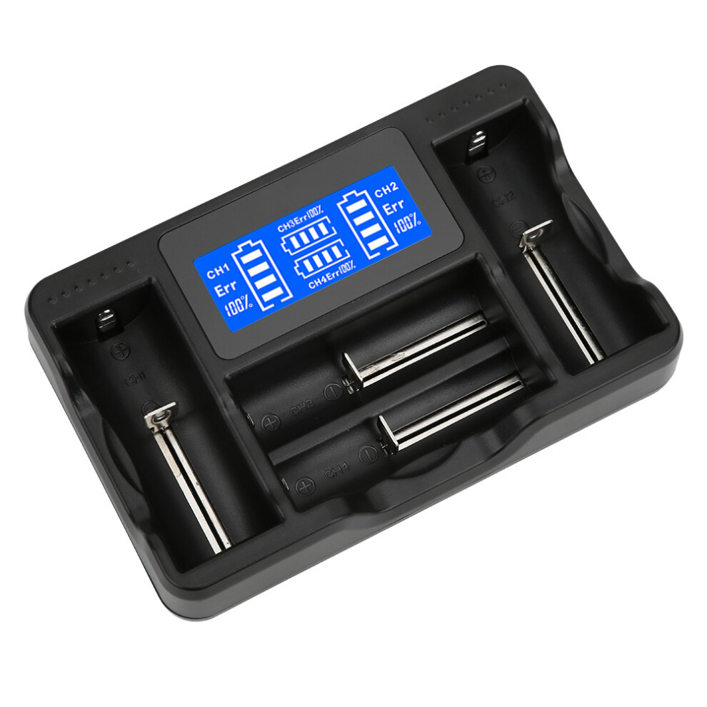 Seivi Smart Lcd 4-Slot Battery Charger Usb For Nimh Nicd 26650 14500 Black 5061362077982