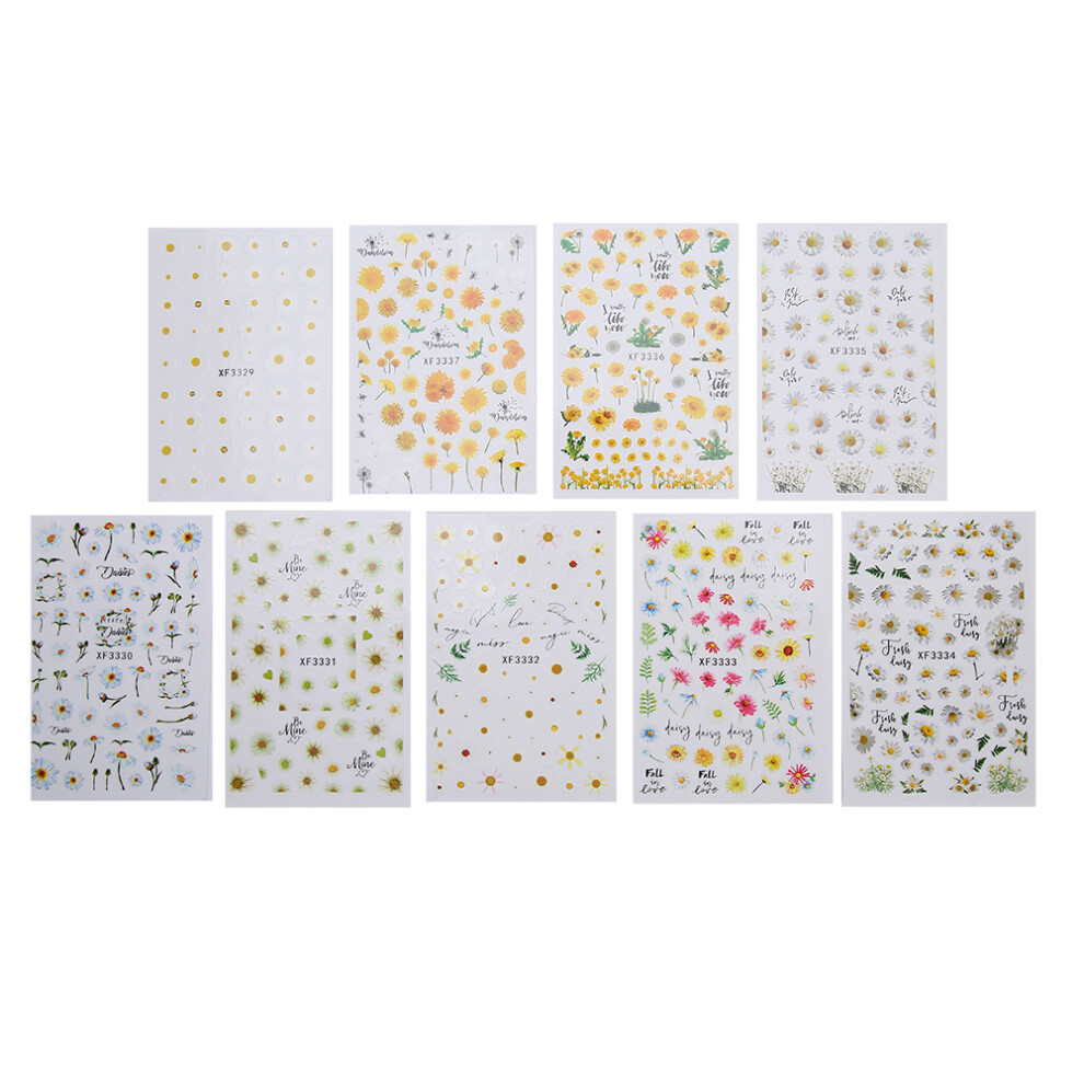 9pcs 3D Marguerite Flower Nail Art Stickers Self-Adhesive DIY Manicure Decals