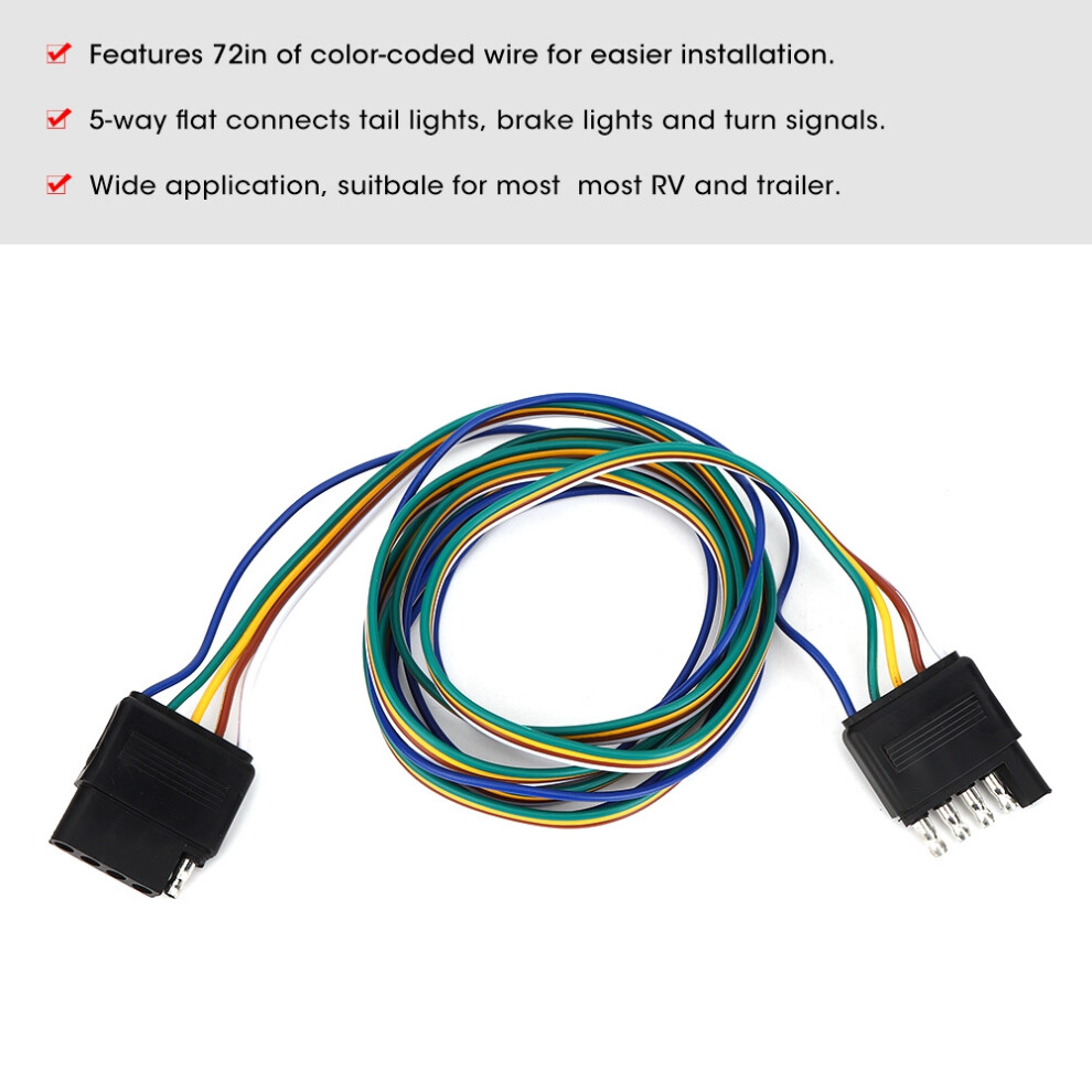 Durable 72In 5-Way Flat Connector Plug For Rv And Boat Trailer 4321362090352
