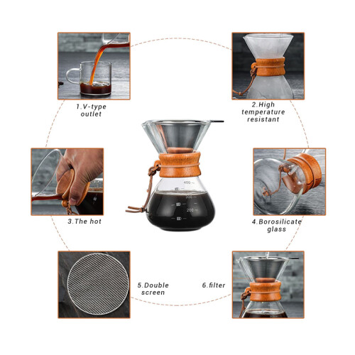 Καφετιέρα Pour Over, Εργονομικό ξύλινο περίβλημα που εξασφαλίζει άνετη λαβή, Φίλτρο 1