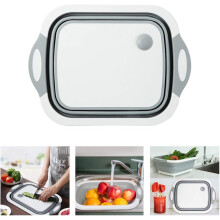 Lavabo plegable multiusos, ideal para lavar diversas frutas, verduras y pasta, con práctico orificio de drenaje y base antideslizante estable.