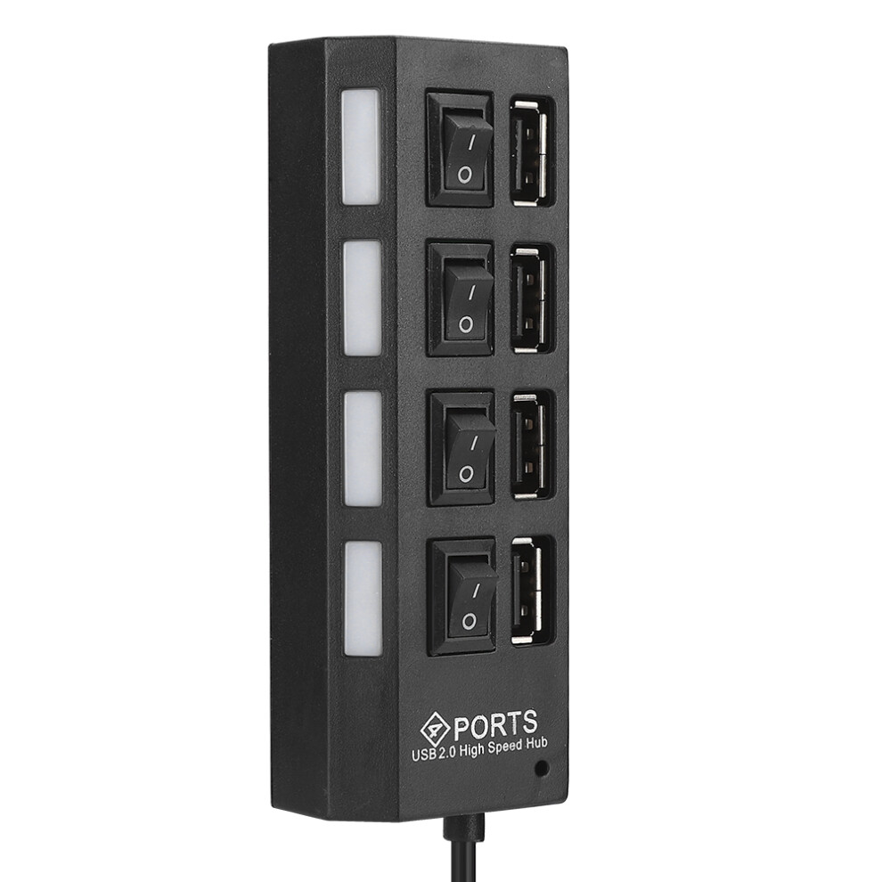 4-Port Usb 2.0 High-Speed Hub W/ Independent Switch & Led Indicator Black 8171362097006