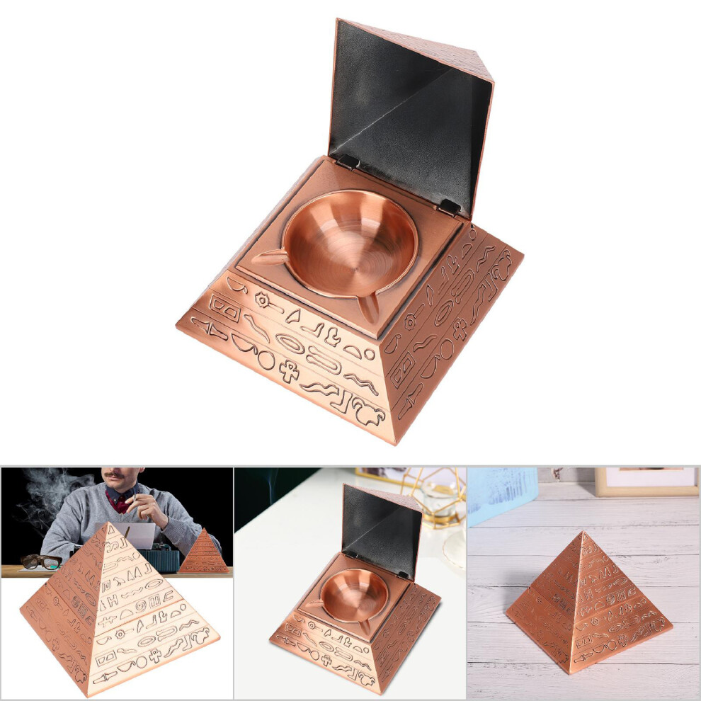Retro Metal Ashtray with Cover, Egyptian Pyramids, Copper Finish