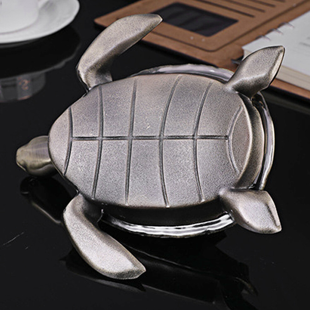 Bronzed Metal Ashtray with Cover, Sea Turtle Design, Windproof Office Ornament
