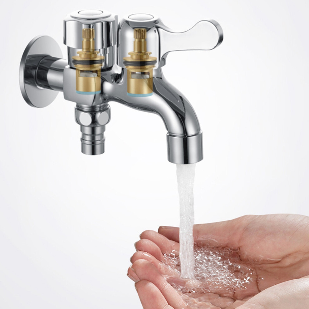 G1/2In Alloy Silver Wall Faucet For Double Water Outlet Washing Machine & Mop 9401362102080