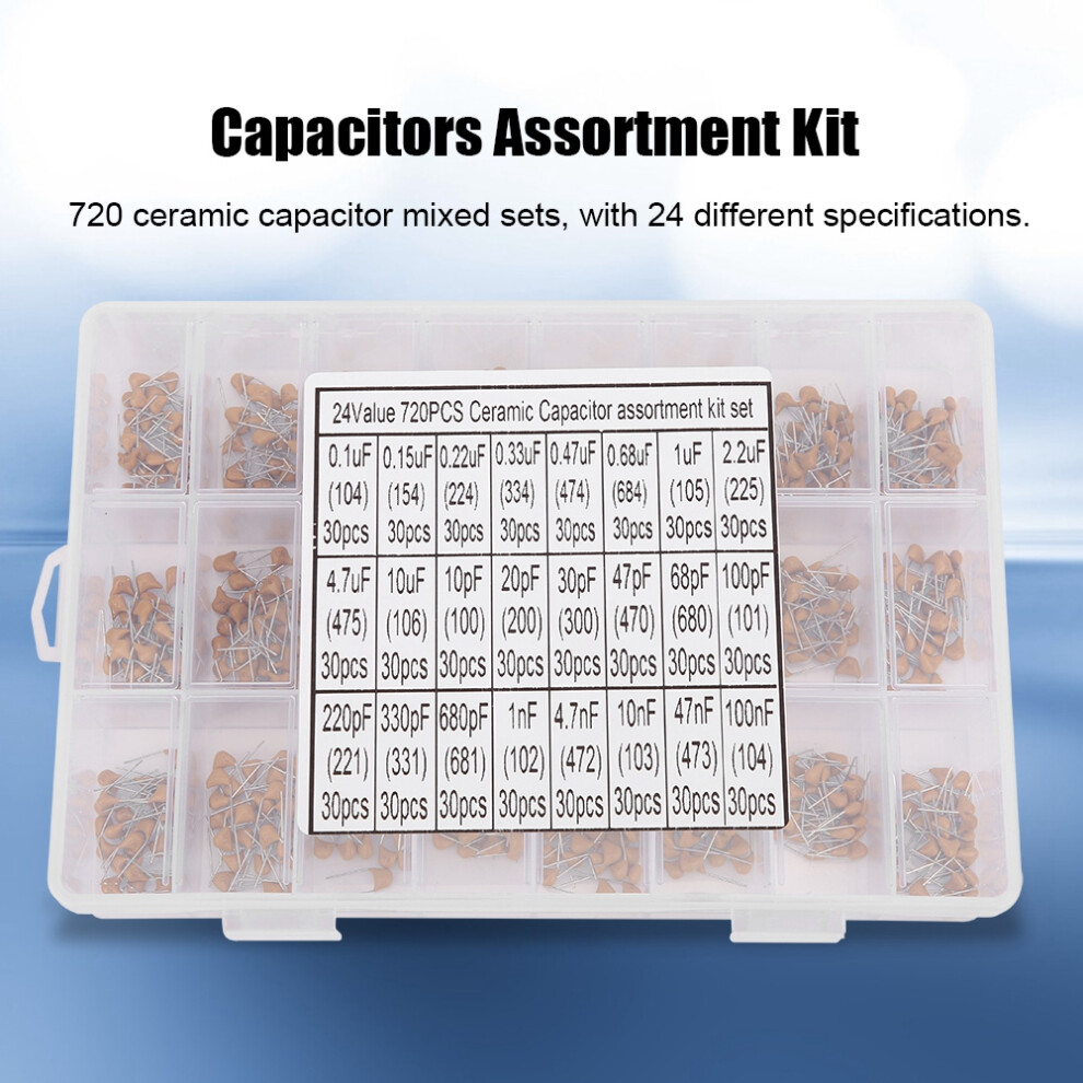 720Pcs Ceramic Capacitors Kit 24 Types 0.1Uf-100Nf 50V With Box 8421362102799