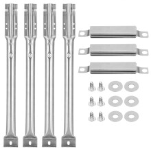 Easy To Install Stainless Steel Grill Burner Tube, Non-Stick Porcelain Steel Heat Plate Shield Tent, Adjustable Crossover Tube For Outdoor Cooking, He