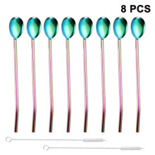 Versatile Stainless Steel Straws Spoons For Cocktail Milkshake, Reusable Metall Straws Spoon With Cleaning Brushes