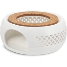 Calentador de tetera con tapete antideslizante de roble, diseño de madera y porcelana resistente al calor, ventilación hueca para una combustión