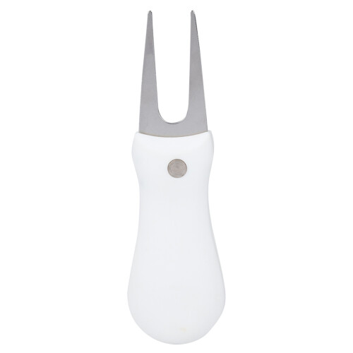 White Folding Golf Green Repair Tool with Ball Fork for On-the-Go Course Fixes
