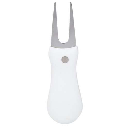 White Folding Golf Green Repair Tool with Ball Fork for On-the-Go Course Fixes 1