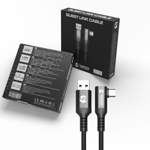VortexVR 5m Oculus Link Cable USB-A to USB-C | Meta Quest 3 / 3S / 2 | High-Speed 5Gbps PC-VR Cable 1