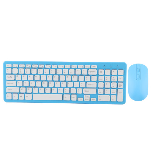 Wireless Keyboard and Mouse Set, 96 Keys, 3-Speed Receiver, Pink/Blue 2