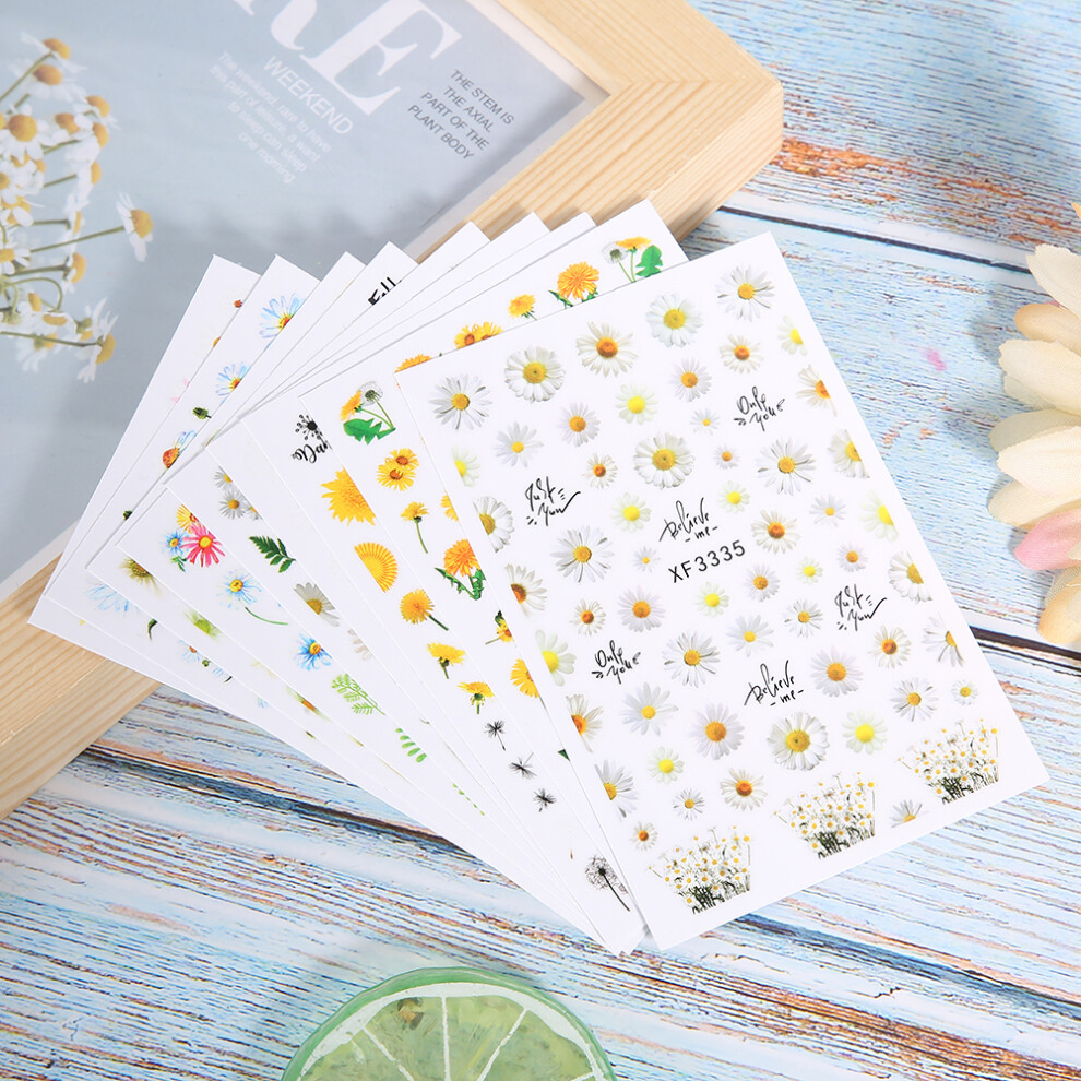 9pcs 3D Marguerite Flower Nail Art Stickers Self-Adhesive DIY Manicure Decals