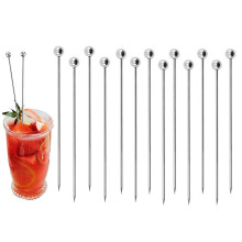 Cocktailpinde med rillet top, rustfrit stål, genanvendelige og ubrydelige, skarp kant for nem gennemboring, sølvkugleformet design, foretrukket af