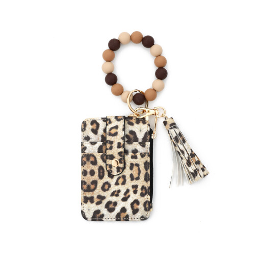 Lightweight Card Organizer Beaded Strap-Yellow leopard patte