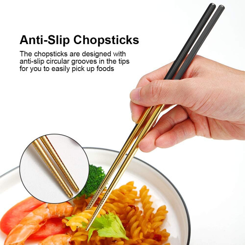 Επαναχρησιμοποιούμενα Chopsticks, Chopsticks από ανοξείδωτο ατσάλι με αντιολισθητικές 1