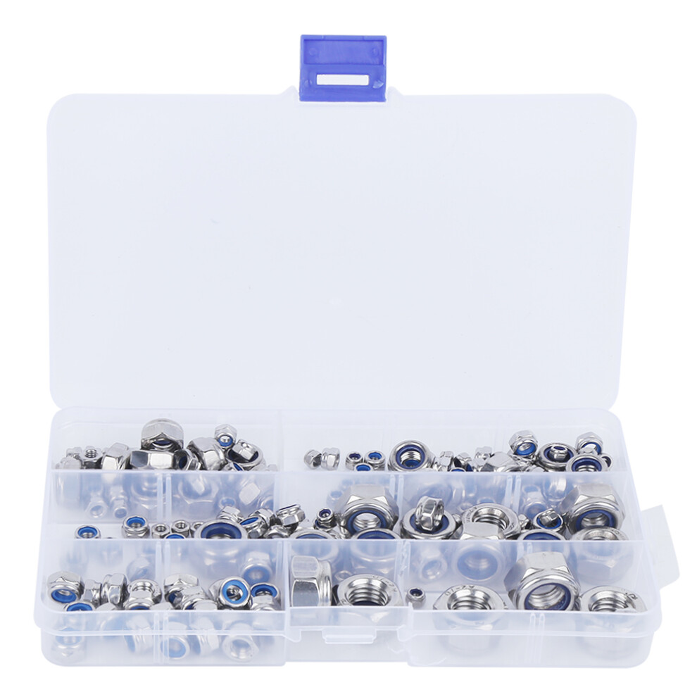 165Pcs Stainless Steel Lock Nut Assortment Kit M3-M12 Fasteners 9371362134582