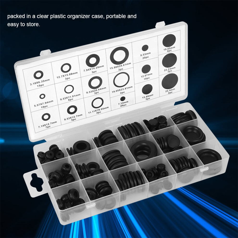 125Pcs Rubber Grommet Assortment Kit Electrical Wire Seal, 23X10x3cm 8491362136650