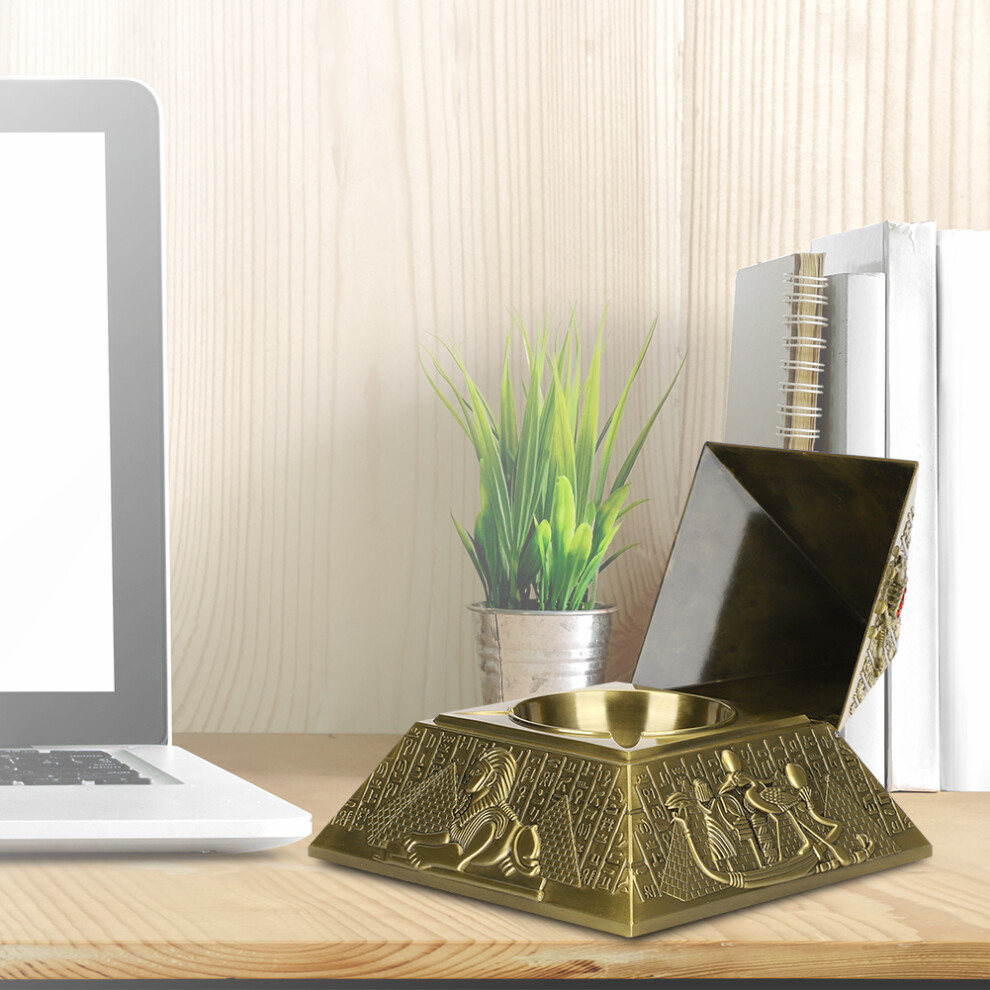 Bronzed Egyptian Pharaoh Pyramid Ashtray Decor Smoking Gift Set Unique Design