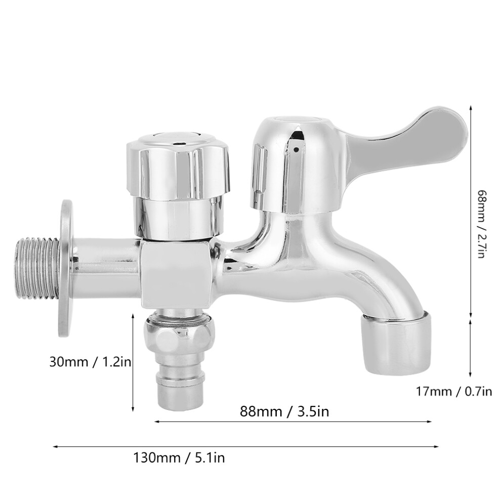 Durable Alloy G1/2In Silver Double Outlet Faucet For Bathroom & Kitchen 7891362141370
