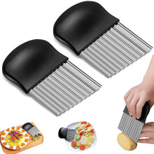 Fatiador ondulado com cabo ergonômico, lâmina de aço inoxidável para preparo prático de alimentos, armazenamento compacto, conjunto de 2 peças,