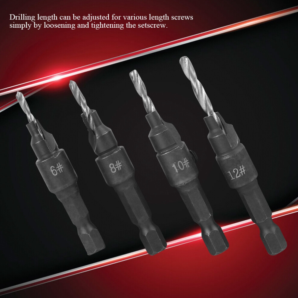 Woodworking Drill Bits 4Pcs Carbon Steel Set 6-12# With Hex Wrench Diy Tools 7891362149024