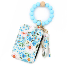 Women's Boho Beaded Wallet with Flower Pattern, Women Boho-Blue