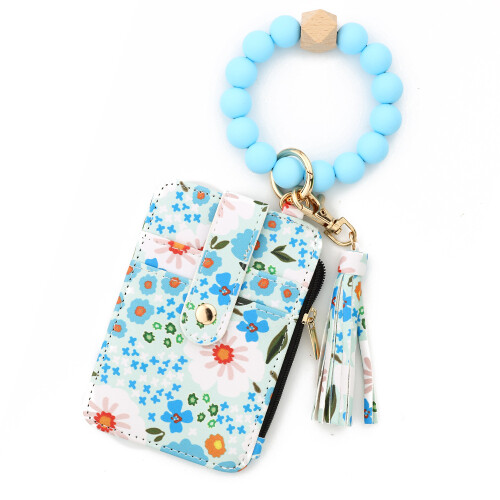 Women's Boho Beaded Wallet with Flower Pattern, Women Boho-Blue