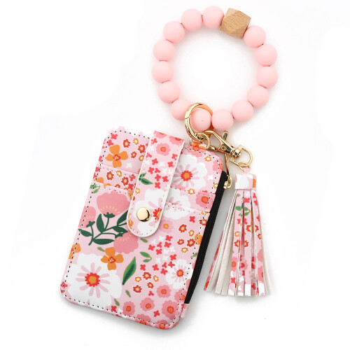 Women's Boho Beaded Wallet with Flower Pattern, Women Boho-Pink